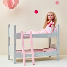 Teamson Olivia's Little World Růžová Puntíkovaná Postel Pro Panenky Dřevěná Dětská Patrová Postel Pro Panenky Nábytek Pro Panenky Příslušenství Pro Panenky Šedá Td-0095Ag