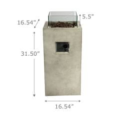 Teamson Peaktop - venkovní 42cm velký čtvercový betonový plynový krb na propan (regulátor není součástí dodávky)
