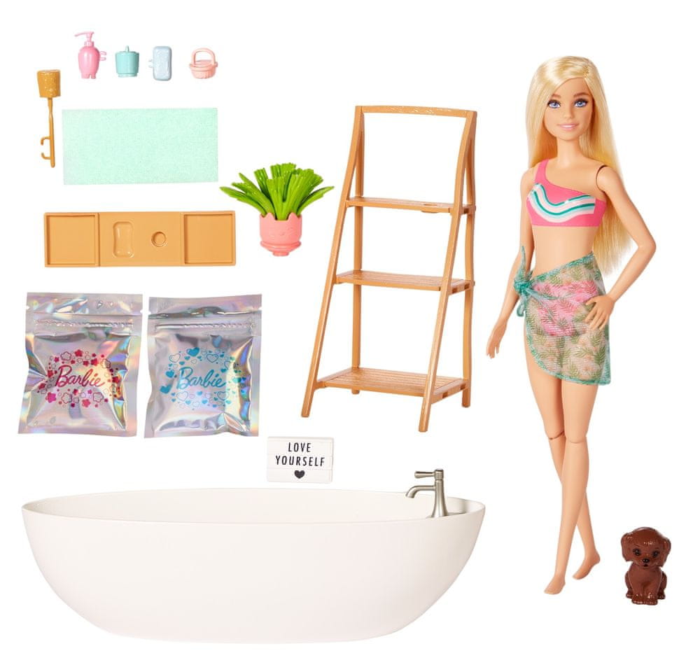 Levně Mattel Barbie Panenka a koupel s mýdlovými konfetami Blondýnka HKT92