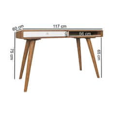 Bruxxi Psací stůl se zásuvkou Repa, 120 cm, masiv Sheesham, bílá