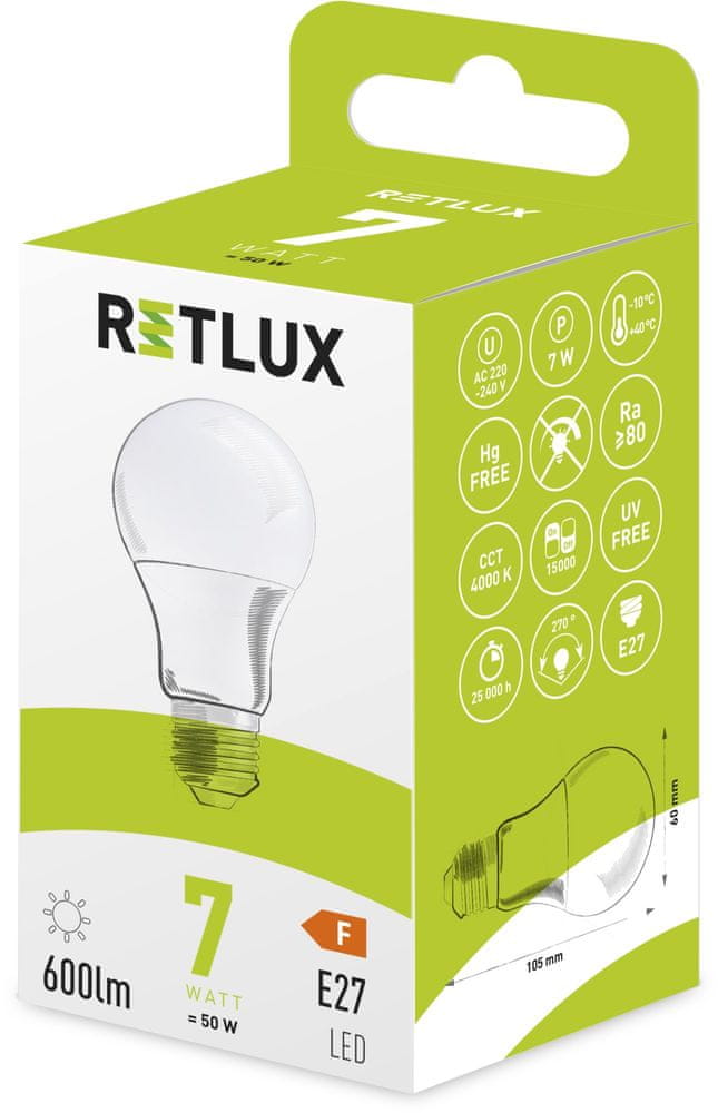 Levně Retlux RLL 401 A60 E27 bulb 7W CW