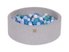 MeowBaby® Kuličkový bazén 90X30cm/200 kuliček 7Compour Hračky pro batolata z kulaté pěny Vyrobeno v EU Světle šedá: bílá/modrá/tyrkysová/dětská modrá