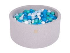 MeowBaby® Kuličkový bazén 90X40cm/300 kuliček 7 Cm pour Hračky pro batolata z kulaté pěny Vyrobeno v EU Světle šedá: bílá/modrá/tyrkysová/baby modrá/perleťově modrá