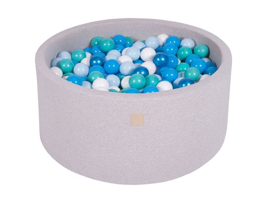MeowBaby® Kuličkový bazén 90X40cm/300 kuliček 7 Cm pour Hračky pro batolata z kulaté pěny Vyrobeno v EU Světle šedá: bílá/modrá/tyrkysová/baby modrá/perleťově modrá