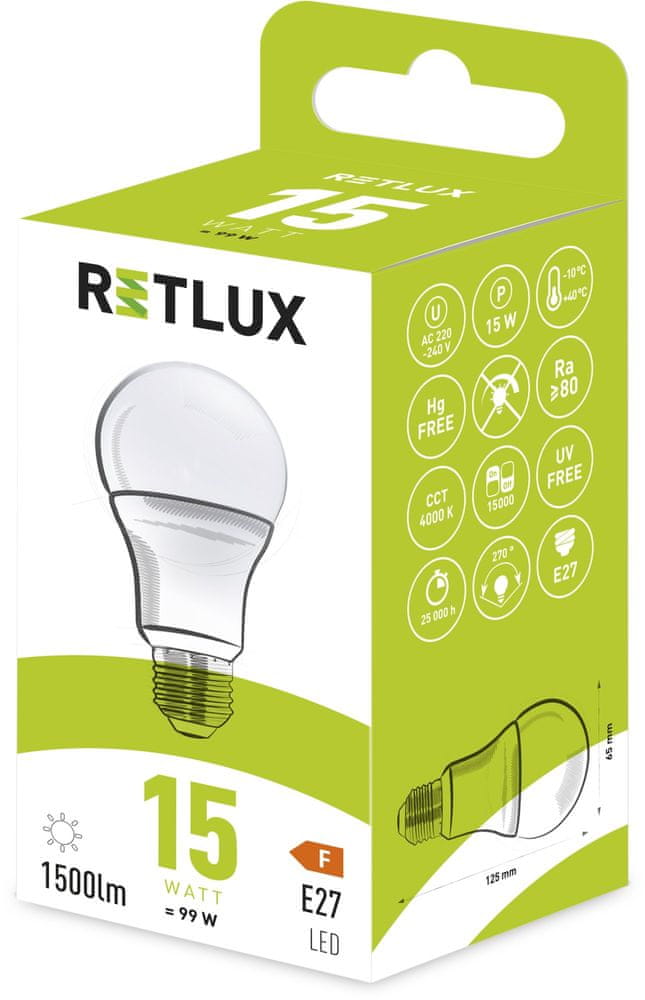 Levně Retlux RLL 410 A65 E27 bulb 15W CW 