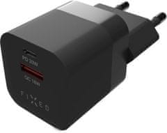 FIXED síťová nabíječka Mini s USB-C + USB-A, PD & QC 3.0, 20W, černá