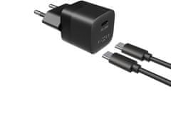 FIXED síťová nabíječka Mini s USB-C, PD, 20W, černá + USB-C - USB-C kabel, 1m, černá