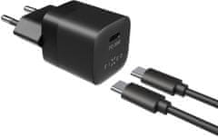 FIXED síťová nabíječka Mini s USB-C, PD, 30W, černá + USB-C - USB-C kabel, 1m, černá