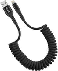 Yenkee kabel YCU 502 BK USB-A - Lightning, MFi, 12W, kroucený, opletený, černá