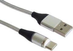 PremiumCord Magnetický micro USB a USB-C, nabíjecí a datový kabel, 1m, stříbrná