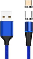 PremiumCord Magnetický micro USB a USB-C, nabíjecí a datový kabel, 1m, modrá