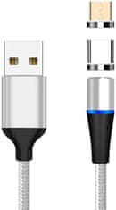 PremiumCord Magnetický micro USB a USB-C, nabíjecí a datový kabel, 1m, stříbrná