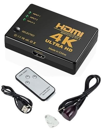 INTEREST HDMI 4K přepínač s dálkovým ovládáním.
