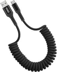 Yenkee kabel YCU 500 BK USB-A - USB-C, 15W, kroucený, opletený, černá