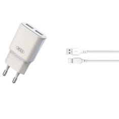 XO Nabíječka do sítě 2,4 A 2xUSB + kabel USB-C 1m XO L92c bílá