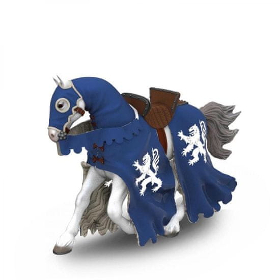 PAPO FIGURKY Kůň modrý pro rytírě s kopím modrý štít se lvem