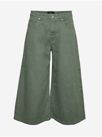 Vero Moda Zelené zkrácené široké džíny VERO MODA Clive