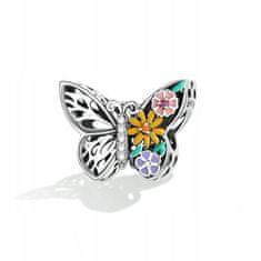 FRAISE Stříbrný přívěsek (charms) na náramek Butterfly s květinami a zirkony S925