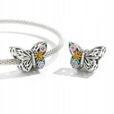 FRAISE Stříbrný přívěsek (charms) na náramek Butterfly s květinami a zirkony S925