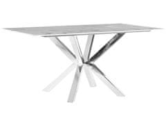 Beliani Prosklený jídelní stůl 160 x 90 cm mramorový efekt/stříbrný SABROSA