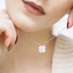 Klenoty Amber Stříbrná sada šperků čtyřlístek ze zirkonů- náušnice, náhrdelník