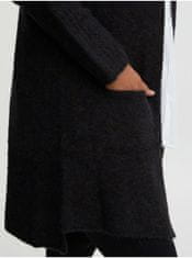 Fransa Černý žíhaný dlouhý kardigan s příměsí vlny a vlny z alpaky Fransa 50-52