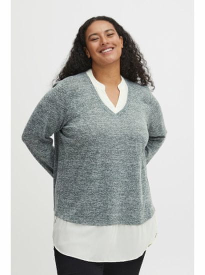 Fransa Šedý dámský žíhaný svetr s košilovou vsadkou Fransa