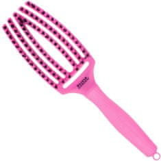 Olivia Garden Finger Brush Bright Pink - kartáč na rozčesávání a masáž, kančí štětiny, střední