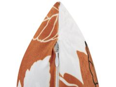 Beliani Sametový polštář se vzorem 45 x 45 cm oranžový POINSETTIA