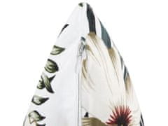 Beliani Sametový polštář vzor listů 45 x 45 cm bílá/ zelená OKRA