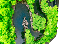 ProfiMech Mechový obraz s epoxidovou pryskyřicí - řeka - sobí mech - dřevěný černý rám