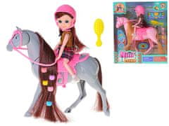 Panenka jezdkyně 16 cm s koněm 25,5 cm a doplňky (růžový, šedý)