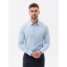 OMBRE Pánská košile s dlouhým rukávem -SLIM FIT světle modrá MDN120771 L