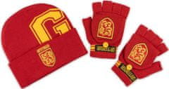 CurePink Zimní čepice a rukavice Harry Potter: Nebelvír (univerzální) červený akryl