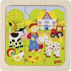 Goki  Dřevěné puzzle Na farmě 9 dílků