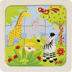 Goki  Dřevěné puzzle Na safari 9 dílků