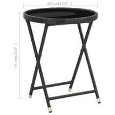 Greatstore Čajový stolek černý 60 cm polyratan a tvrzené sklo