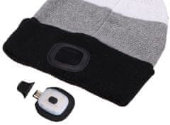 SIXTOL Čepice s čelovkou 180lm, nabíjecí, USB, univerzální velikost, bavlna/PE, černá/šedá/bílá