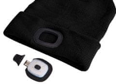 SIXTOL Čepice s čelovkou 180lm, nabíjecí, USB, univerzální velikost, bavlna/PE, černá s bambulkou