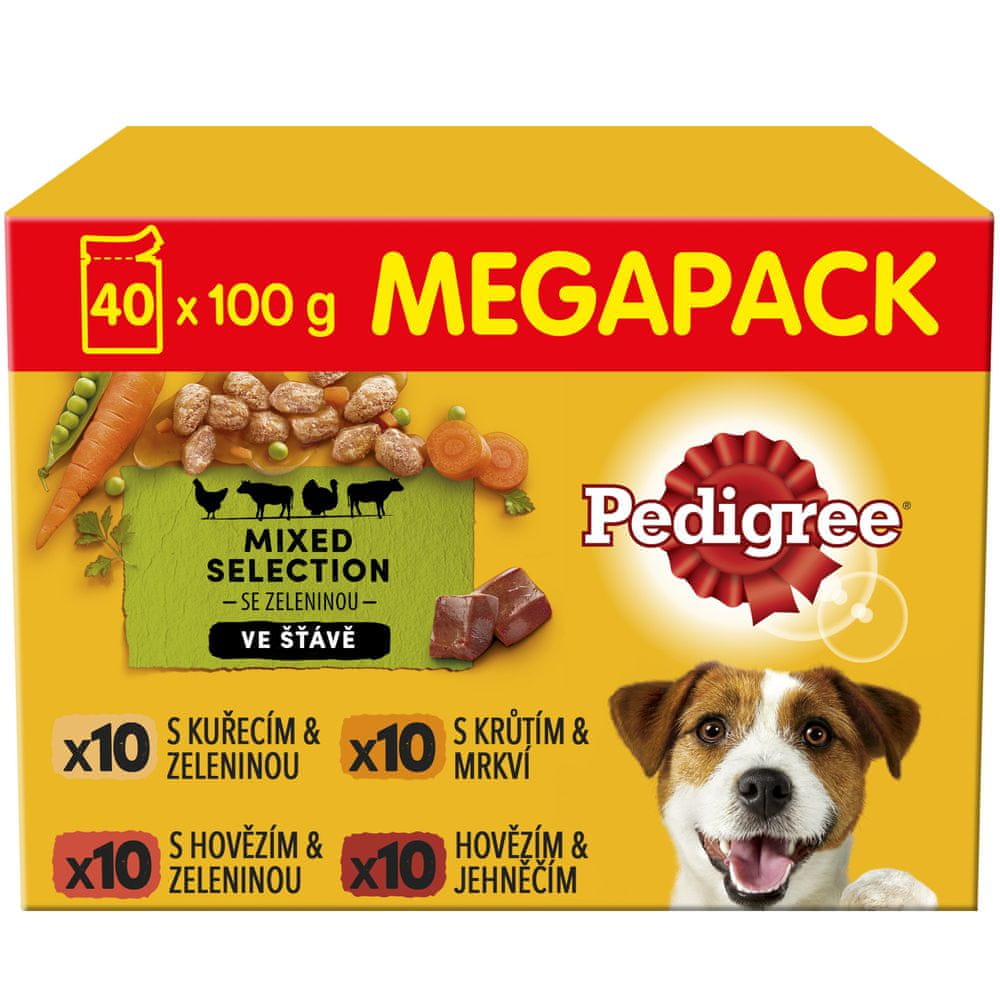 Levně Pedigree kapsičky masový výběr se zeleninou ve šťávě pro dospělé psy 40 x 100g