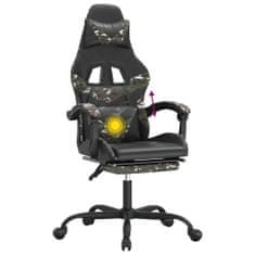 Vidaxl Otočná herní židle s podnožkou černá a maskáčová umělá kůže