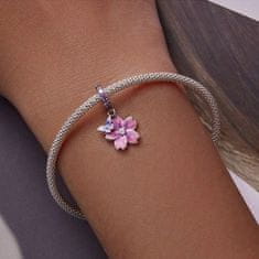 FRAISE Stříbrný přívěsek (charms) na náramek růžový květ s motýlem S925