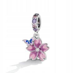 FRAISE Stříbrný přívěsek (charms) na náramek růžový květ s motýlem S925