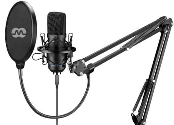  moderní kondenzátorový mikrofon mozos mkit odpružený držák univerzální použití vhodný pro točení vlogů podcastů xlr kabel pop filtr 