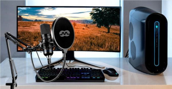 moderní kondenzátorový mikrofon mozos mkit odpružený držák univerzální použití vhodný pro točení vlogů podcastů xlr kabel pop filtr