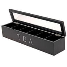 Excellent Houseware Krabička na čaj se 6 přihrádkami, černá