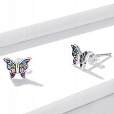 FRAISE Stříbrné náušnice barevné motýly s kamínky S925