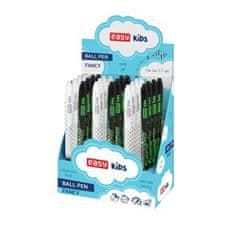 Easy Kids FANCY Kuličkové pero, modrá semi-gel náplň, 0,7 mm, 24 ks v balení, bílo-šedé a černo-zelené
