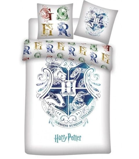 Jerry Fabrics Bavlněné povlečení Harry Potter Bradavice Bílé 140x200 + 63x63 cm
