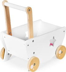 EcoToys Dřevěný vozík pro panenky bílý s hvězdičkou